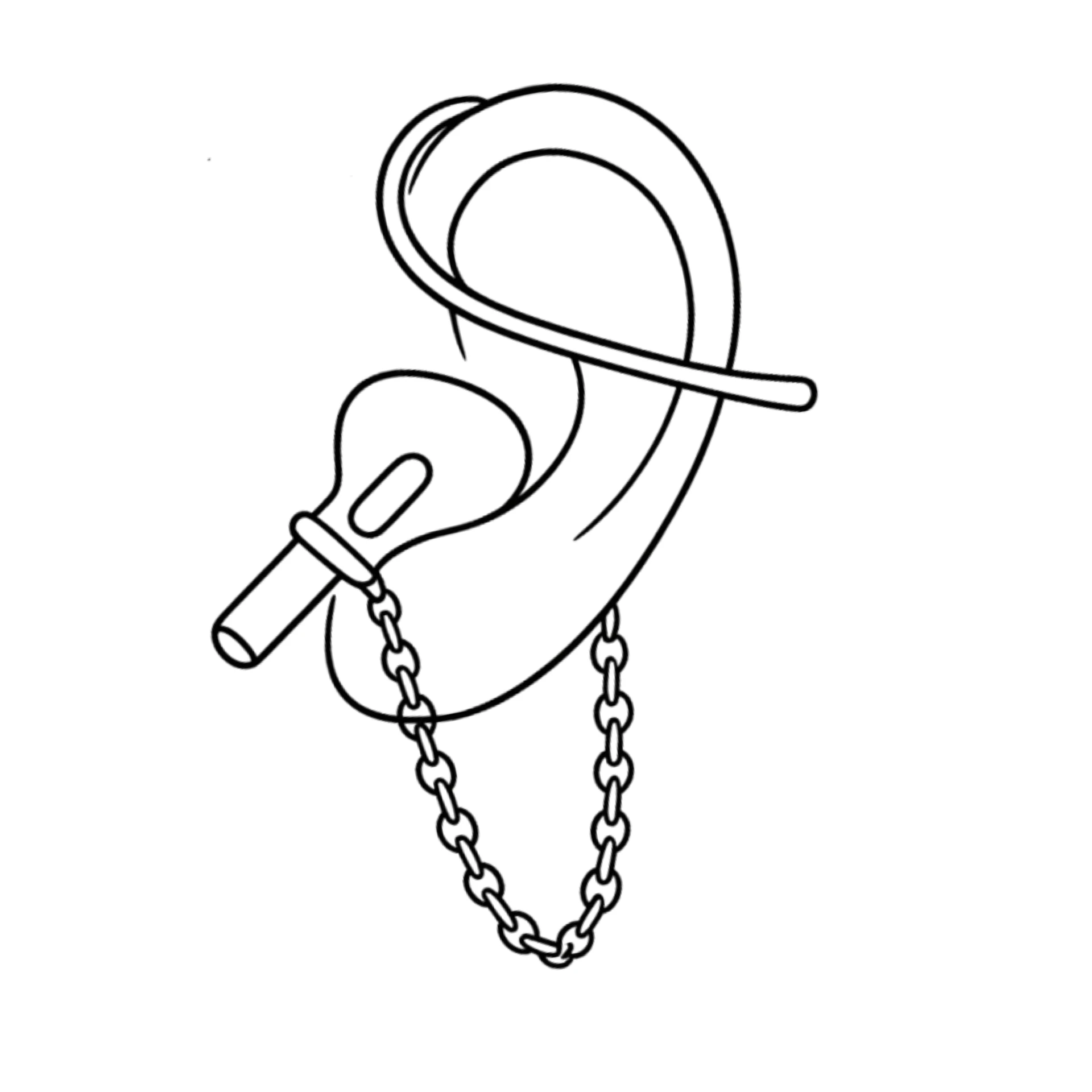 Line illustration of the Echo earcuff wrapping the ear and holding an AirPod